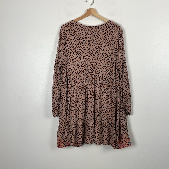 Savanna Jane Leopard Print Boho Embroidered Womens 1X Long Sleeve Pleasant Dress - Picture 6 of 9